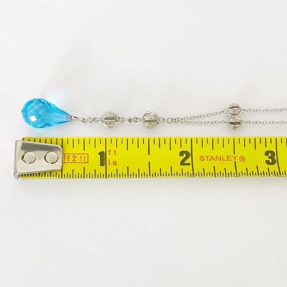 14k white gold diamond & blue topaz briolette lavalier necklace 18” - Picture 9 of 10